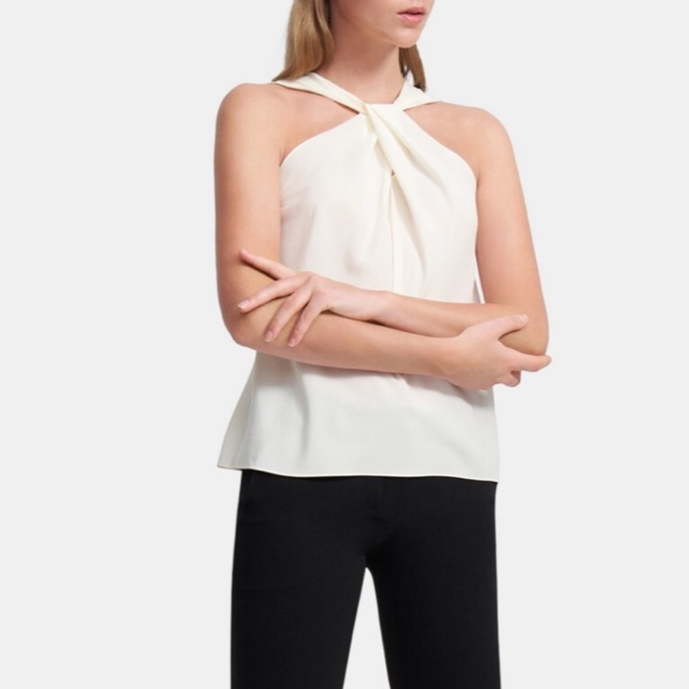 THEORY Twist Top in Sandwashed 100% REAL Silk (size P)  XS